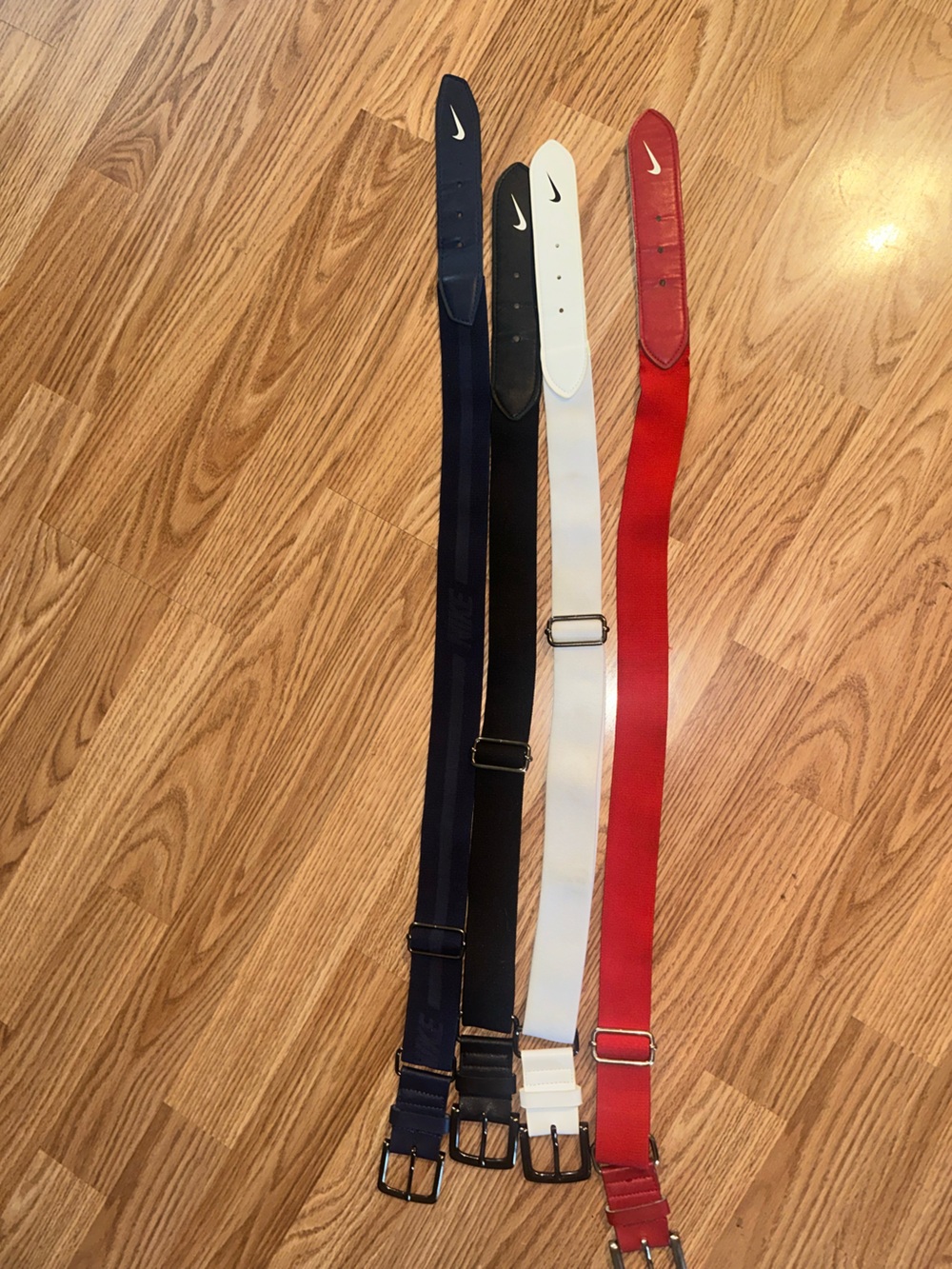 Lot of Nike Baseball Belts, Adjustable in Red, White, Black and Navy